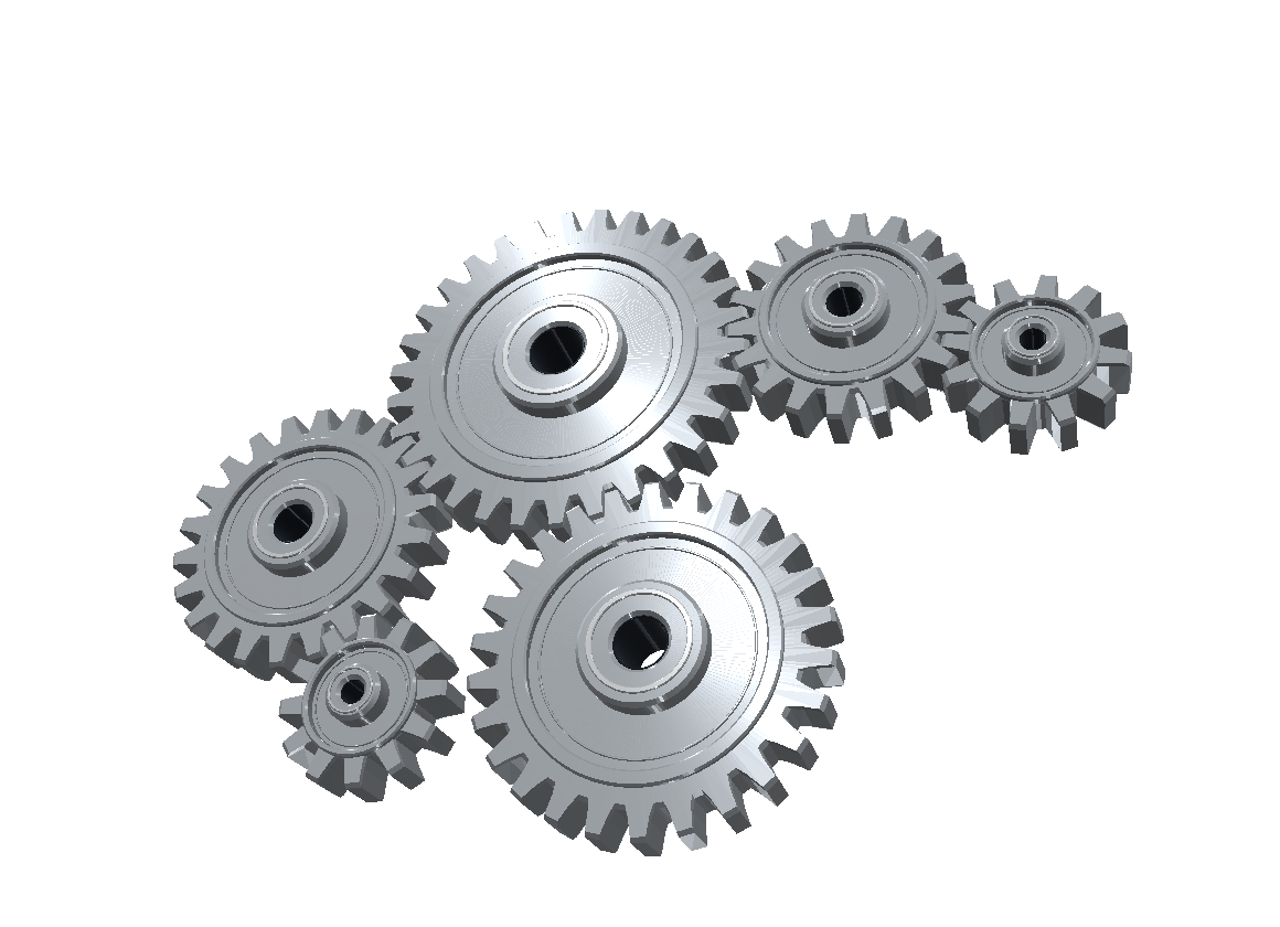 Six solid machined steel gears with stepped hubs and center bores